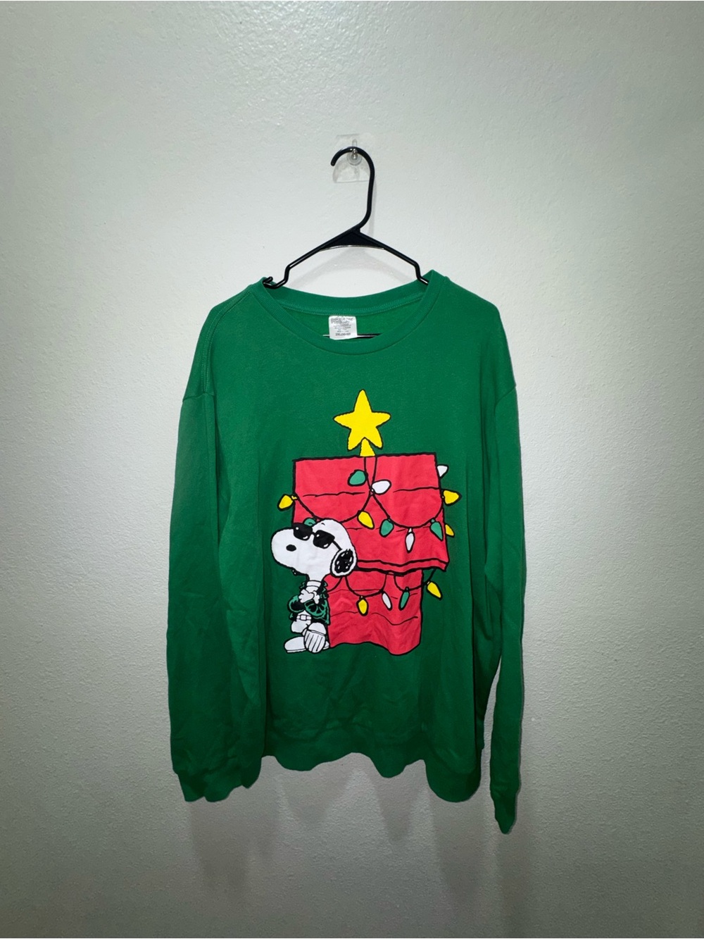 Peanuts Green Holiday Snoopy Sweatshirt with Red Doghouse